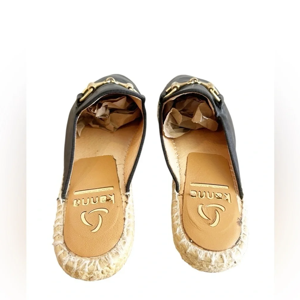 Kanna Dora Black Espadrille Slide On Leather Shoes Womens 36